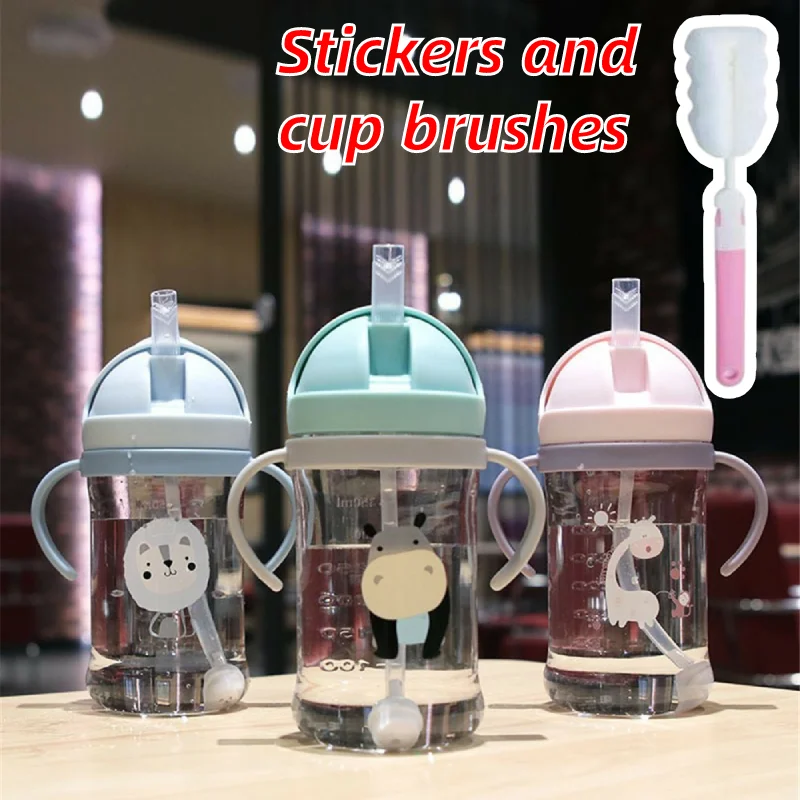 350ML Cartoon Pattern Outdoor Child Drinking Bottle With Straw Baby Feeding Cup For Kids Training Portable Handle Water Bottle