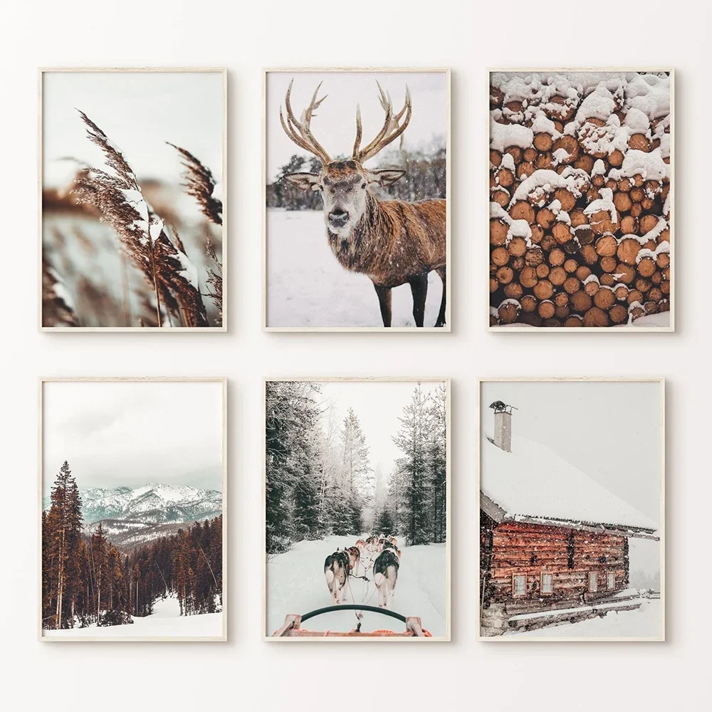 Winter Gallery Nordic Snowy Christmas Nature Snow Deer Photography Minimalist Wall Art Diamond Painting Posters for Home Decor