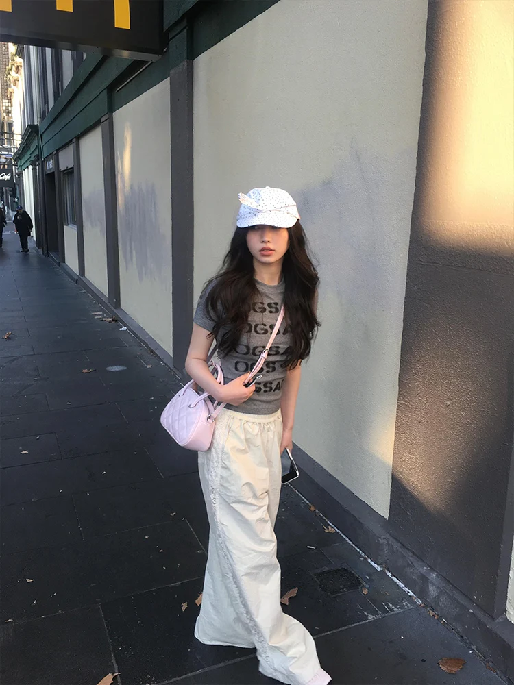 Retro Amerykańska Pikantna Dziewczyna Duch List ort Sve T-shirt Damski Letni Wyszczuplający Modny Design Top Bawełna Poliester B...