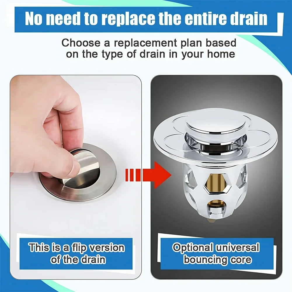 Universal Stainless Steel Basin Pop-Up Bounce Core Basin Drain Filter Hair Catcher Sink Strainer Bathtub Stopper Bathroom Tool