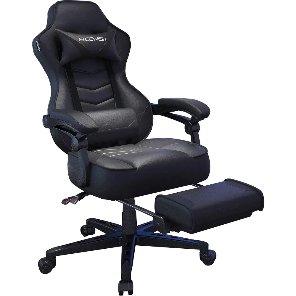 

Gaming Chair, Reclining Computer Chair with Footrest and Lumbar Support, High Back Ergonomic for Adults with Headrest PU Leathe