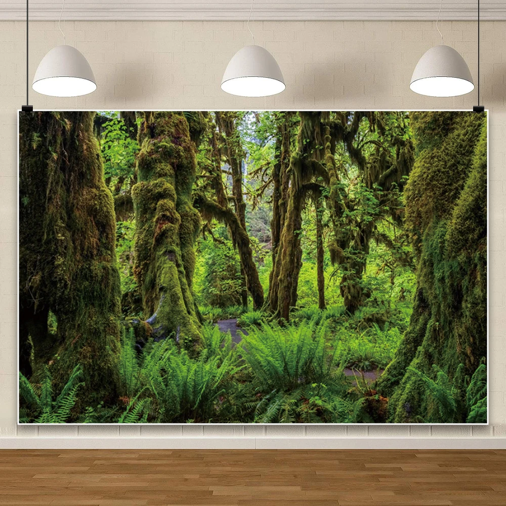 Misty Jungle Photography Background Green Tropical Woods Wonderland Psychedelic Strange Tree Grass Backdrop Photo Studio Props