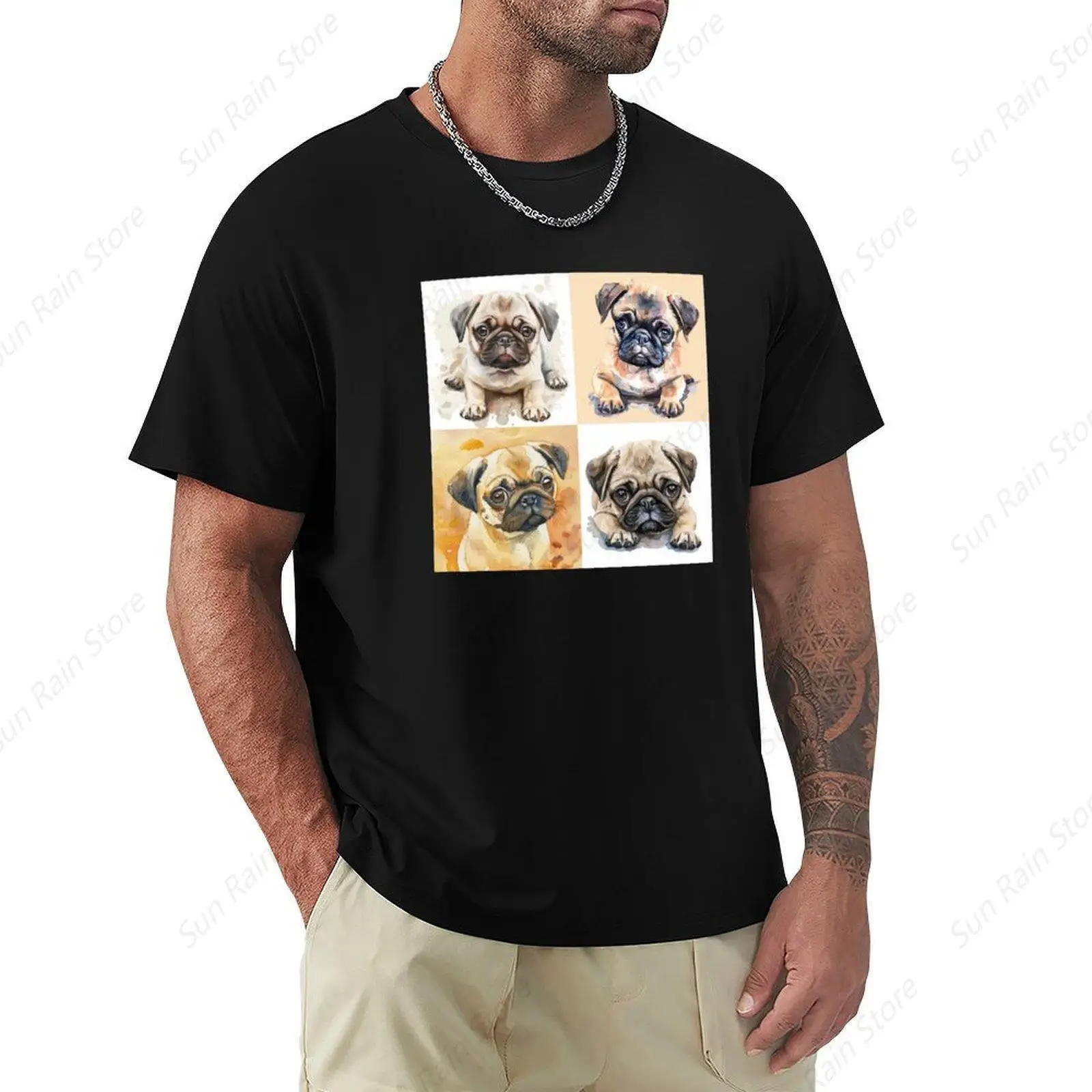 Pug Puppies, Watercolor T-shirt aesthetic clothes blacks mens t shirt graphic