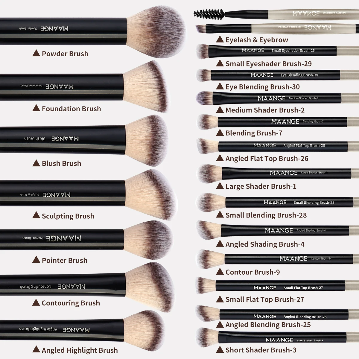MAANGE 20pcs/set Makeup Brush Powder Eyeshadow Foundation Eyebrow Contour Blending Cosmetics Beauty Tools with Travel Bag
