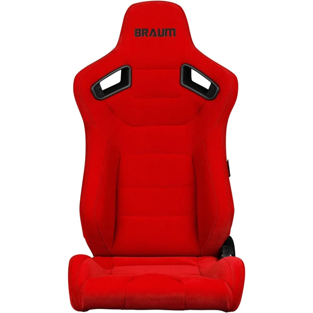 BRAUM Elite Series Racing Seats – Red Fabric with Black Stitching – Reclining Seat Set with Carbon Fiber Backing – Set of 2 (BRR