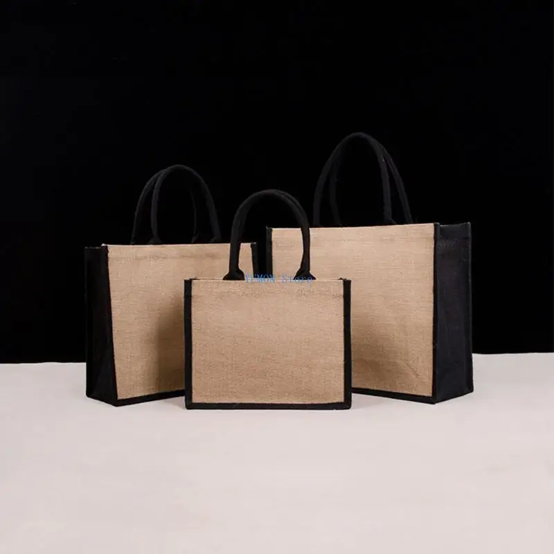 D0UD Jute Burlap Tote Bag Large Reusable Grocery Bags with Handles Shopping Handbag