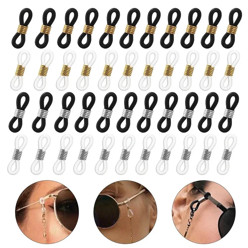 

50PCS Rubber Anti-Slip Eyeglass Chain Ends Retainer Adjustable Rubber Eyeglass Strap Spectacle End Connectors Glasses Ring