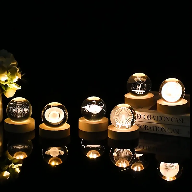 ขายร้อน 3D แกะสลัก Luminous Planet Saturn Moon คริสตัลบอลโคมไฟของขวัญเครื่องประดับ Dropshipping Sourcing