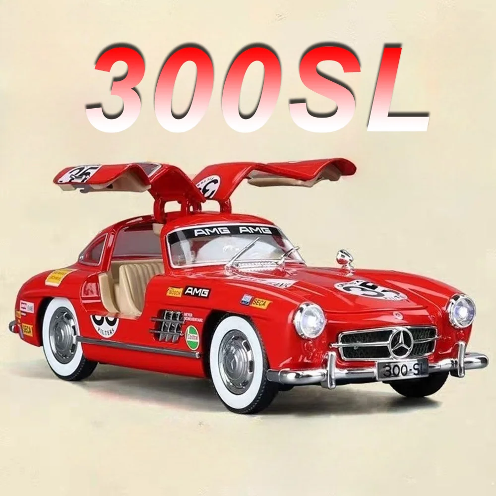 

1:24 300SL W140 300SEL Toys Cars Alloy Diecast Model 4 Doors Opened Front Wheel Steering Sound Light Vehices for Children's Gift