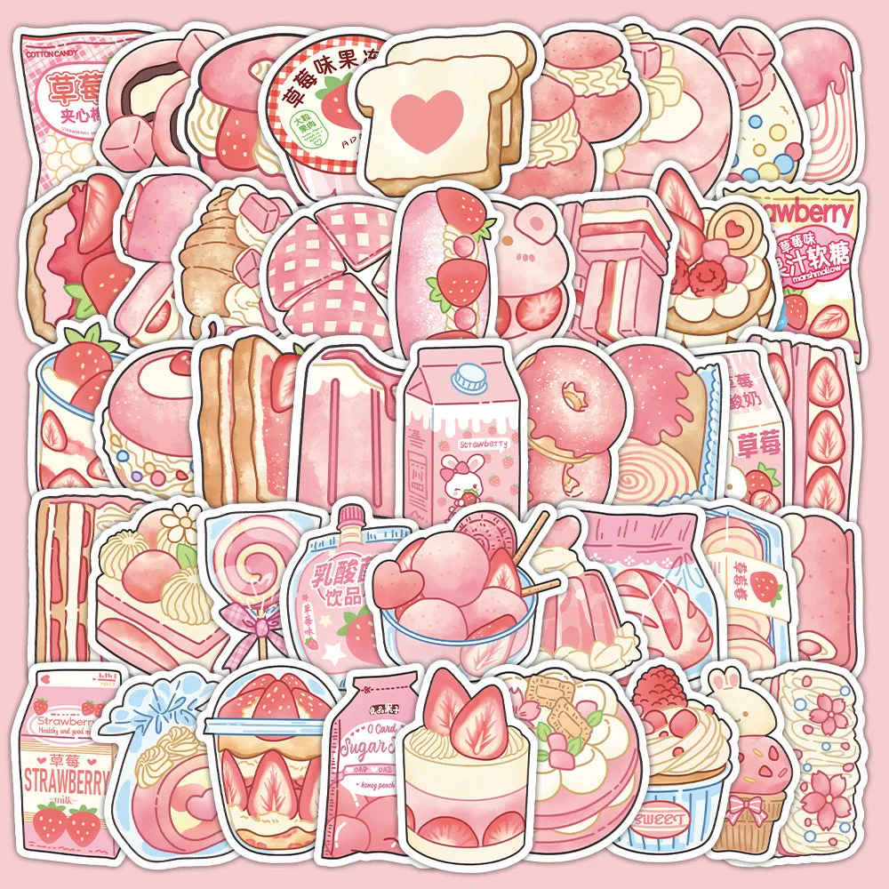 51/52 Pcs Pink Snack Bag Sticker Set (Style A/Style B) - Cute Food-Themed Decals for Journal & Notebook Decor AnimeWorlds Store