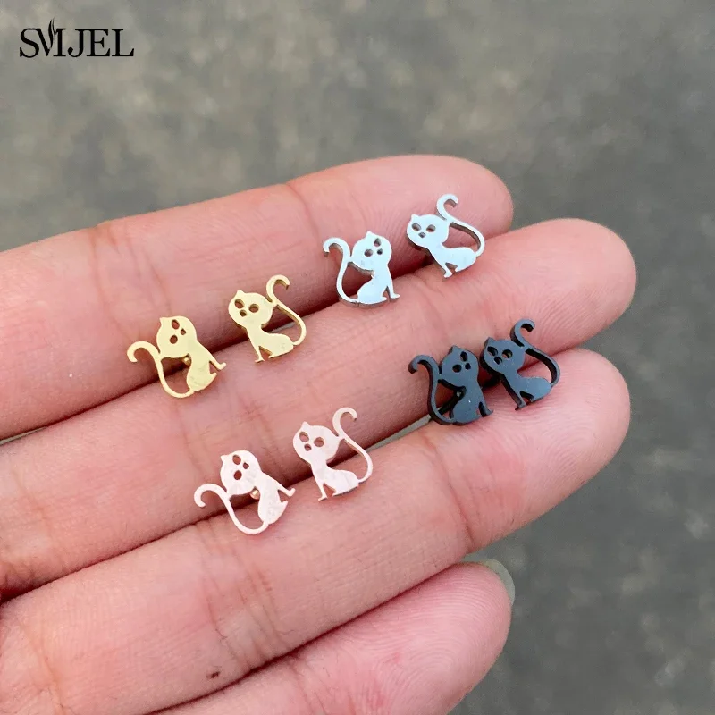 SMJEL Lovely Animal Stainless Steel Stud Earrings for Women Everyday Jewelry Dachshund Chihuahua Dog Earings Kitten Accessories