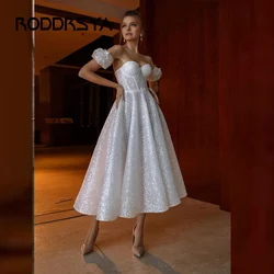 RODDRSYA Short Sexy Sweetheart Sequin Summer Wedding Dress With Detachable Short  Sleeves Tea-Length Robe De Gittler Sheer Back