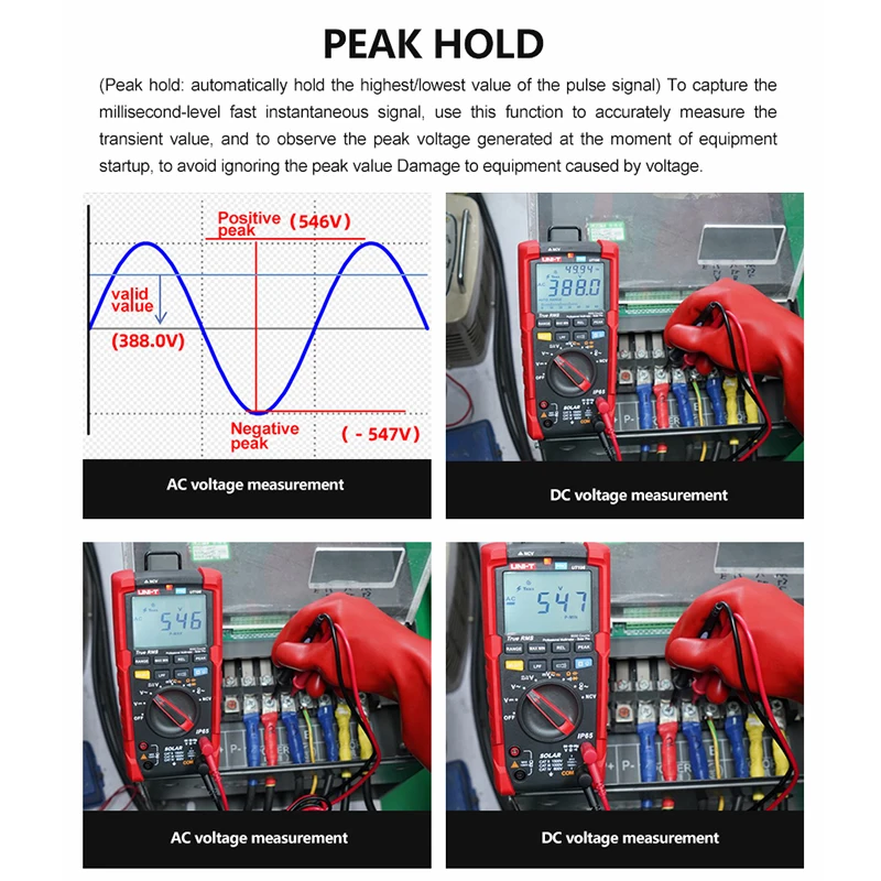 Multímetro Digital profesional UNI-T UT196, probador de voltaje de 1700V CC, verdadero valor eficaz de capacitímetro, medidor de frecuencia de resistencia, Solar Pro