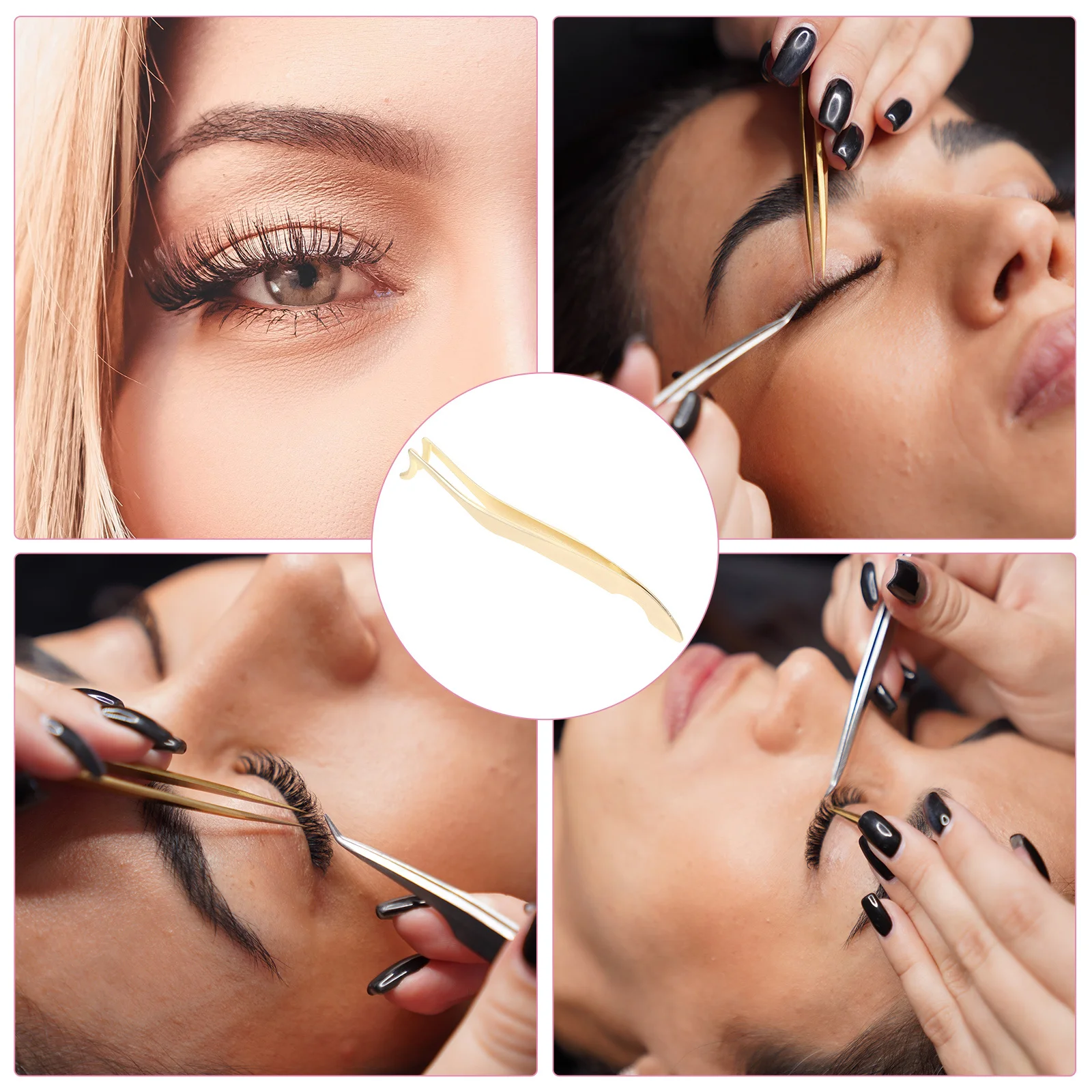 Applicateur de faux cils, pincettes en acier inoxydable, outil applicateur de cils, pointe en croissant, dissolvant de pince à cils de précision