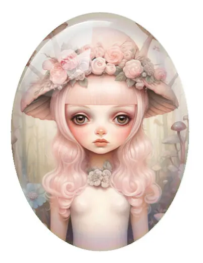 10pcs/lot Pink Flower Mushroom Girl Oval Photo Glass Cabochon Flatback Demo Flat Back Cameo For Diy Jewelry Making Supplies