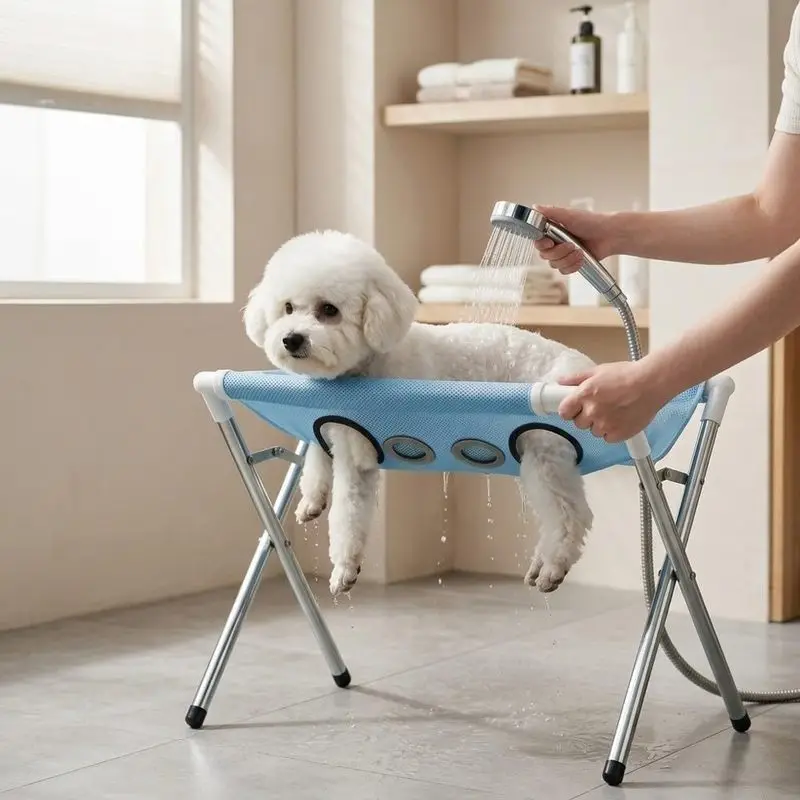 Pet Grooming Stand With Heavy-duty Stainless Steel Triangular Frame, Adjustable Pet Grooming Table Arm with Noose