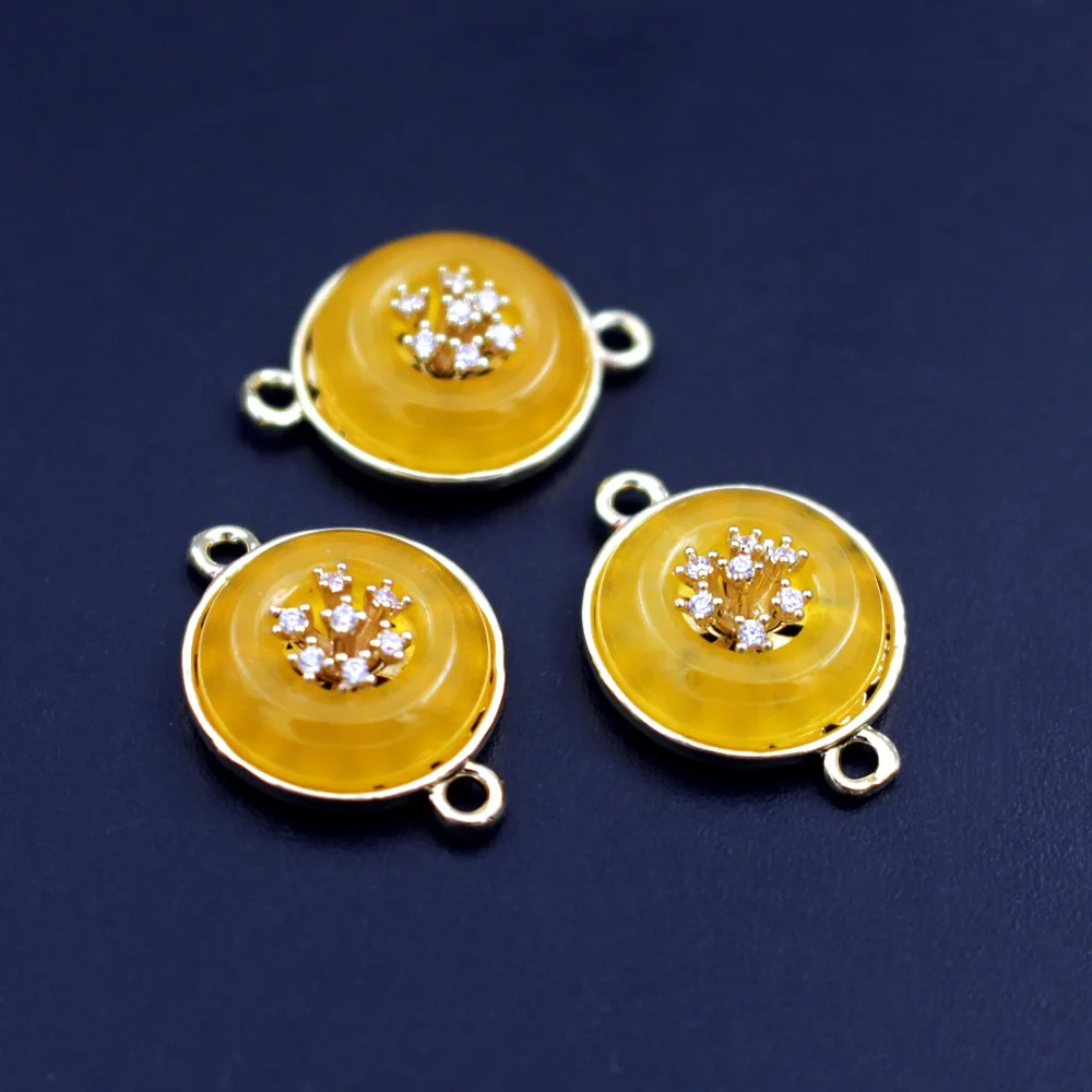 10pcs Trendy Faceted Circle Natural Red Green Agate Quartz Stone Connectors CZ Pistils Charms DIY for Women Earrings Bracelet