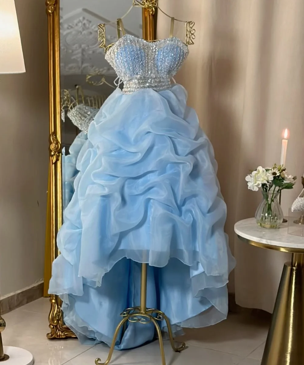 

Customized High Quality Organza Pleat A-line Sweetheart Hi-Lo Dresses Bespoke Occasion Exquisite Chinese Style