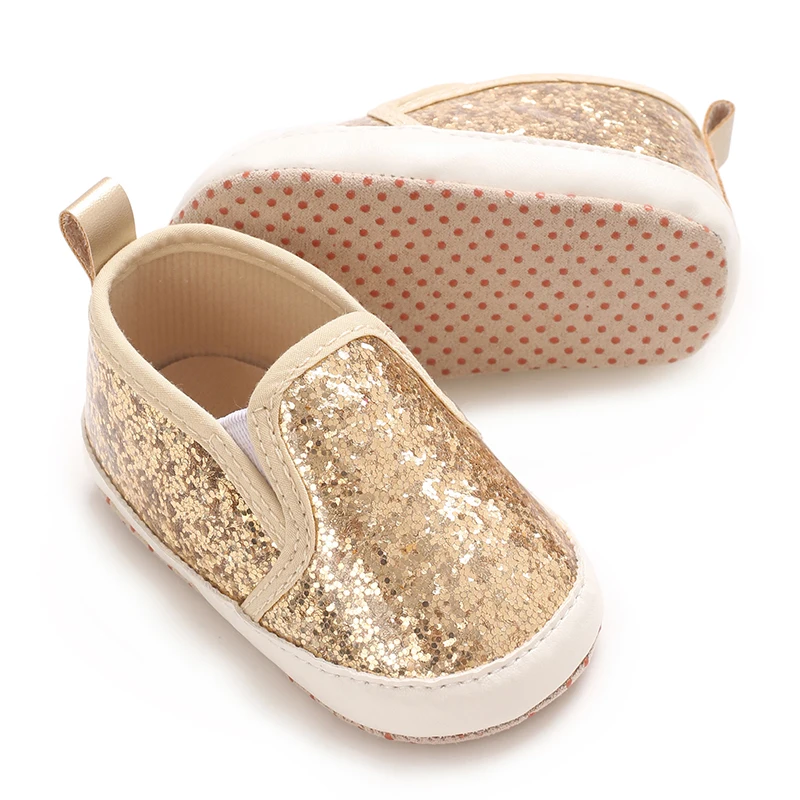 Infant Baby Pre-walker Shoes 0-18 Months, Shiny Glitter Slip On Loafers, Soft Lightweight Daily Party Shoes for Newborn