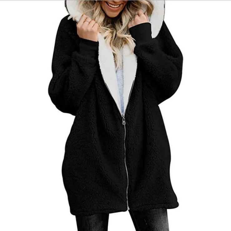 Lamb Fleece Hooded Mid Length Hoodie for Women New Style with Plush Jacket for Women