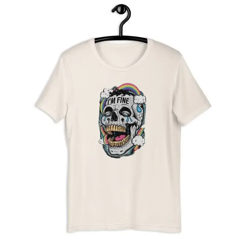 I'M Fine T Shirt Emotional Skull Sad Skeleton Mental Health Inspirational Every Day Wear