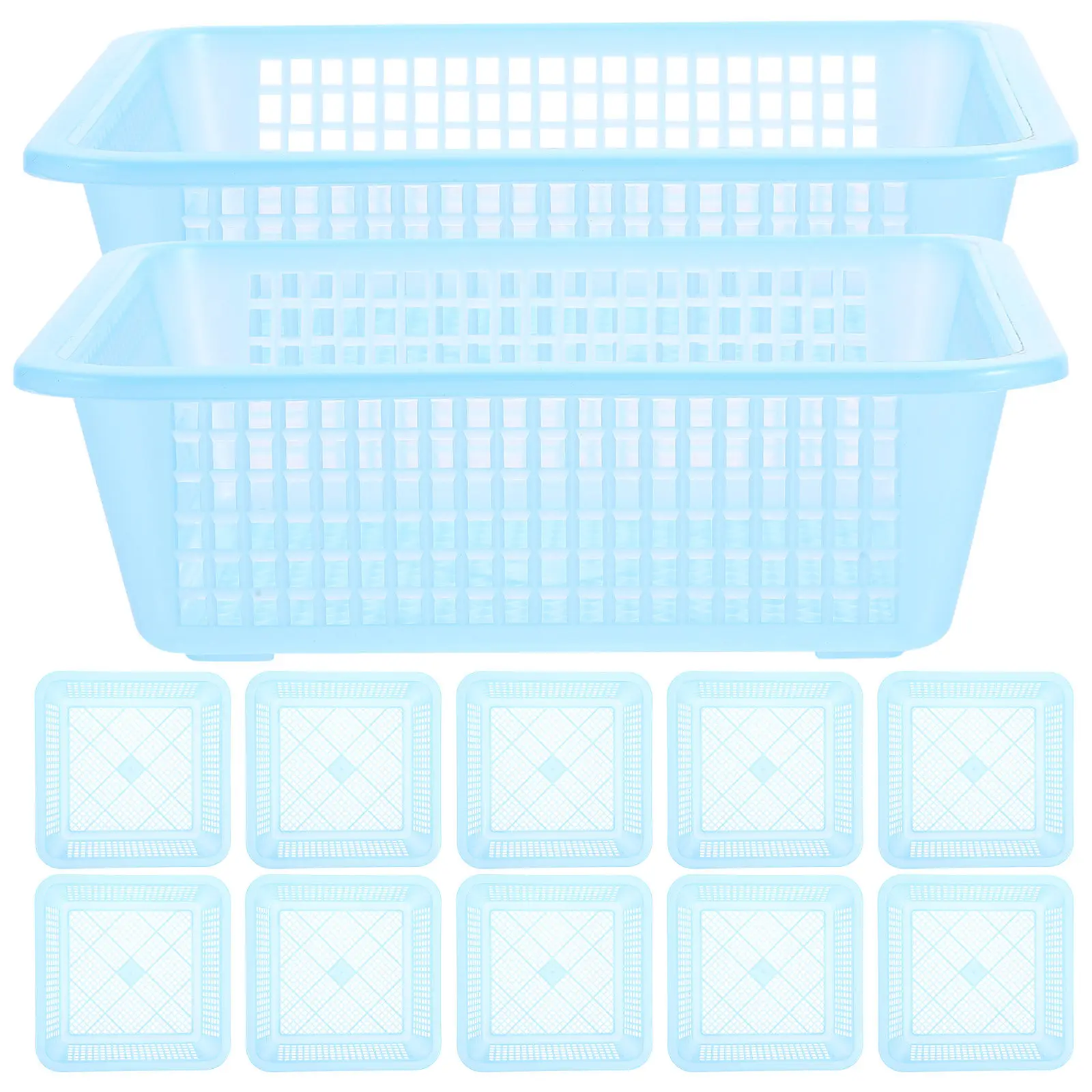 12Pcs Square Plastic Perforated Storage Basket Bin Office Drawer Shelf Desktop Tray Stationery Organizer Random Color