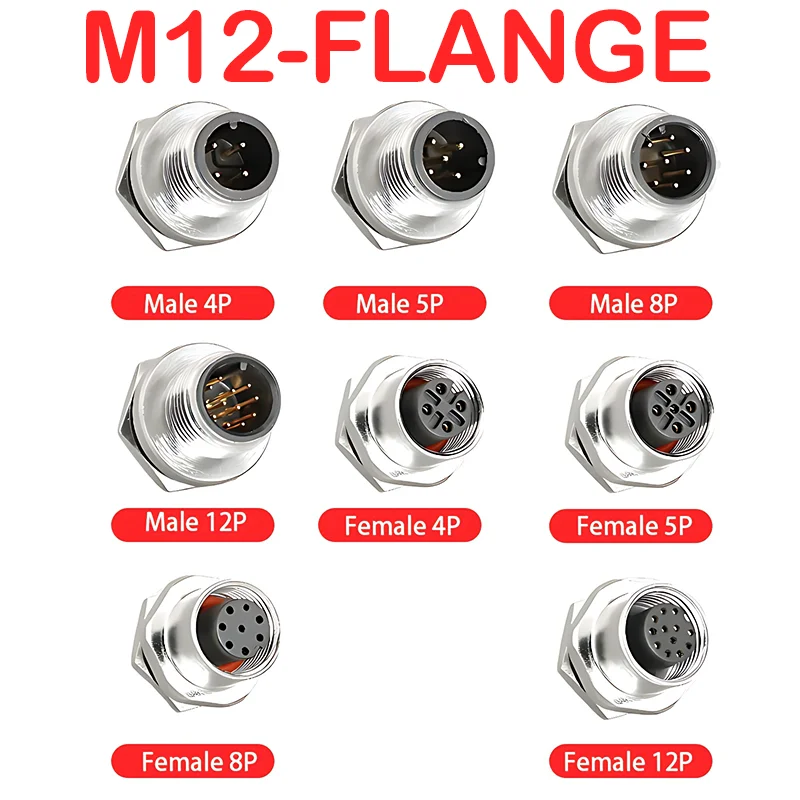 

5/20PCS M12 Flange Sensor Connector Waterproof Male Female Plug Screw Angle Threaded Coupling 4 5 8 12 Pin A Type
