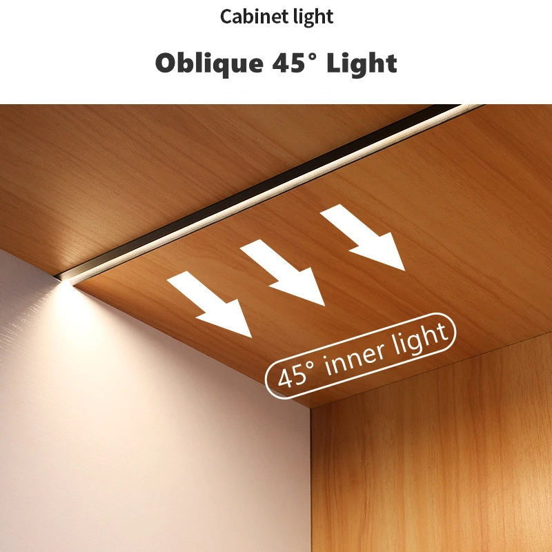 Ultra-thin Hidden Recessed Cabinet Bar Light 45 Degree Oblique Glowing LED Aluminum Profile Layer Linear Channel Silicone Cover