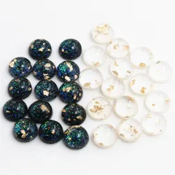 New Style 40pcs 8mm 10mm Black White Built-in Gold color leaf Style Flat back Resin Cabochons Fit 8/10mm Cameo Base Cabochons