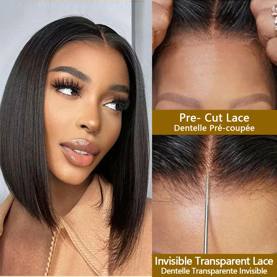 Short Glueless Human Hair Wig Brazilian Human Hair Wig Sale BOB Human Hair Ready To Go Glueless Wig For Women 4x4 Transparent Lace Closure Glueless