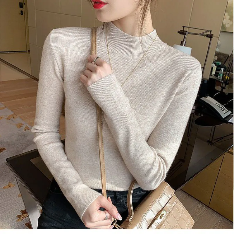 Autumn Turtleneck Sweater Women Fashion Stretch Tops Women Knitted Pullovers Long Sleeve Bottoming Knitted Sweater