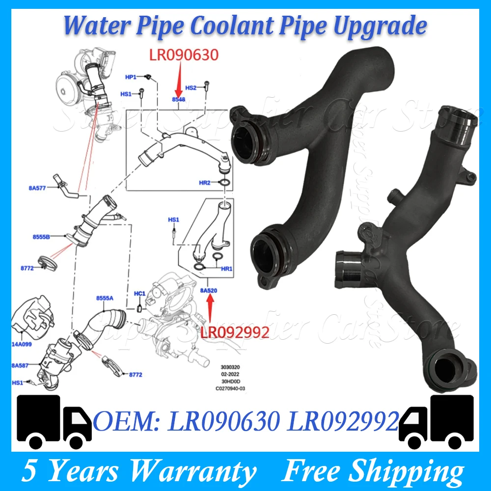 

FOR LAND ROVER RANGE ROVER SPORT VELAR PETROL SC WATER OUTLET TUBE THERMOSTAT HOSE LR050935 LR090630 LR092992 LR050934