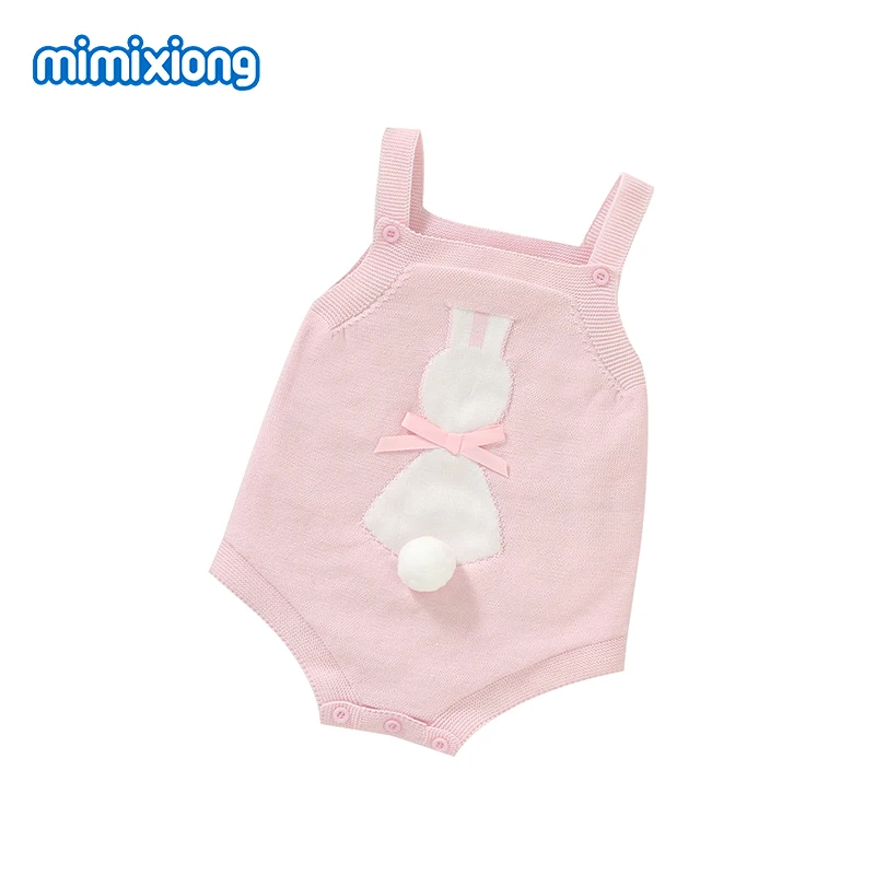 Baby Girls Bodysuits Clothes Cute Rabbit Knitted Newborn Infant Pink Sleeveless Onesie 0-18m Toddler Kids Spring Easter Jumpsuit