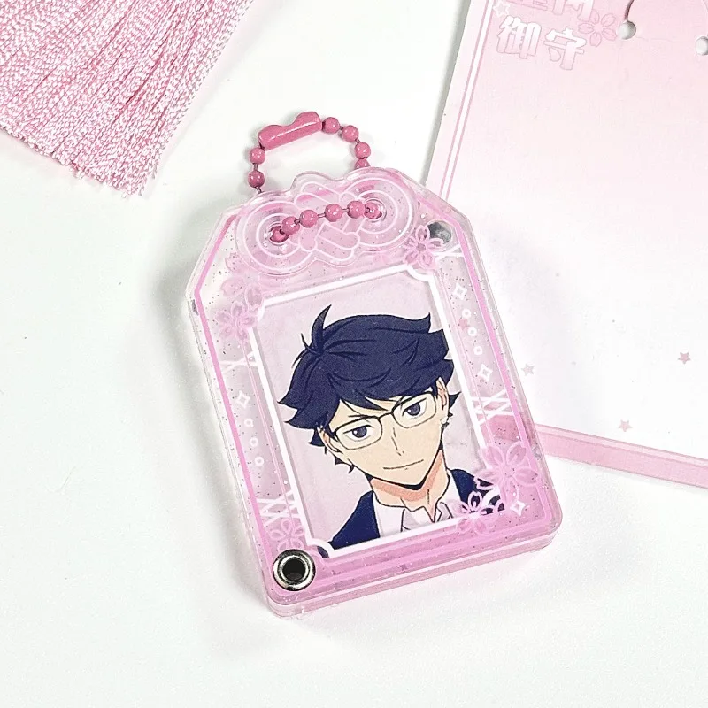 Porta carte amuleto per Kpop Custodia fotografica magnetica in acrilico da 1 pollice per carta d'identità per studenti Glitter Star Charm Clip Decor Kawaii giapponese