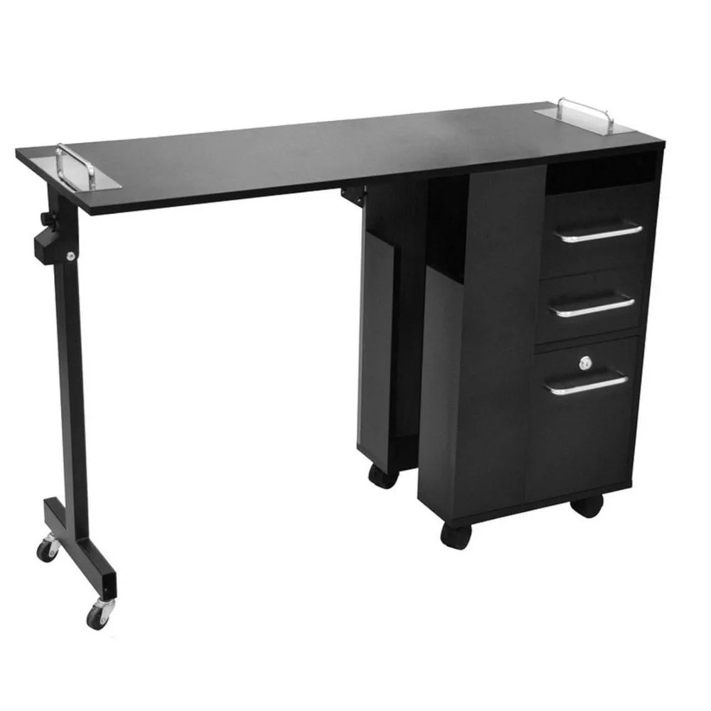 Nail Table, Multi-functional Foldable Table, Adjustable Length, with Locker for Salon Home Studio,Black Wood Grain