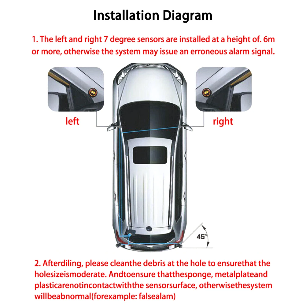 DC12V Car Blind Spot Monitoring System Ultrasonic BSM System Lane Change Reminding Driving Assistant Blind Spot Detection Sensor