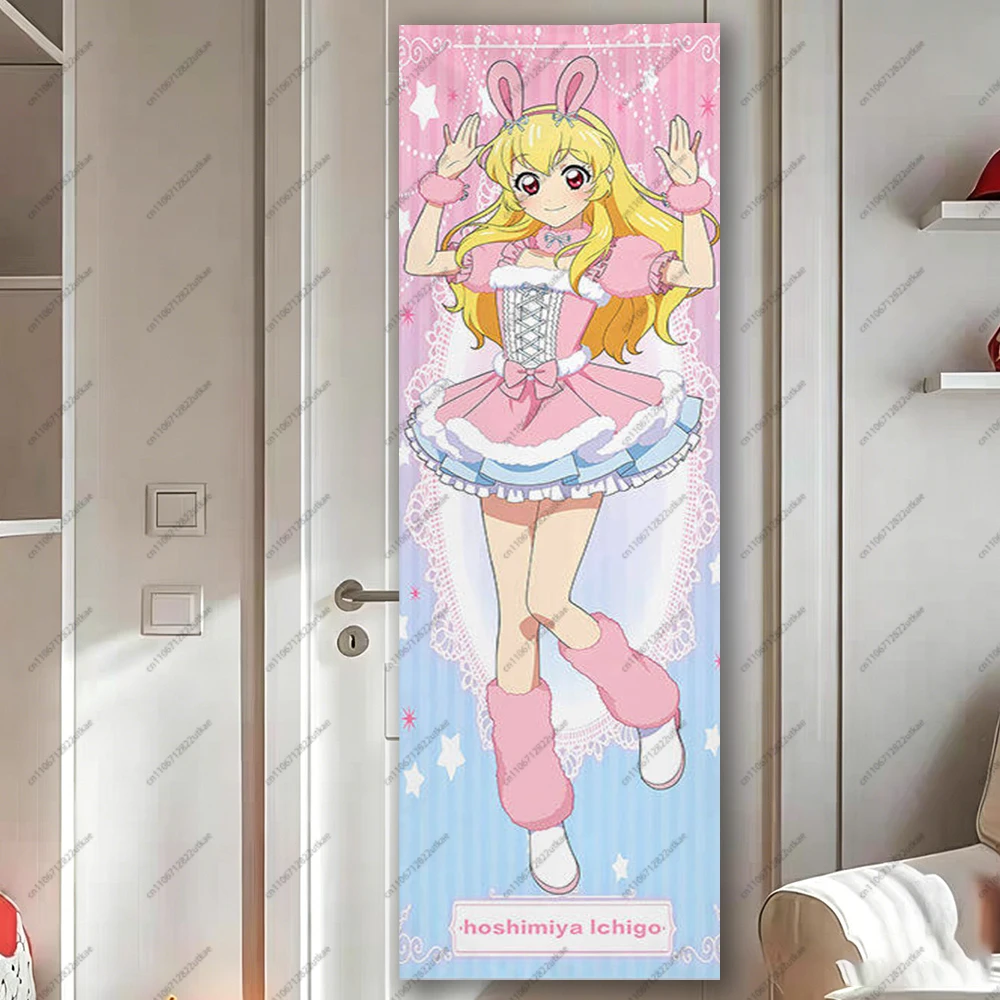 Kawaii Idol Hoshimiya Ichigo Bunny Ears Print Tapestry Pastel Pink & Blue Long Wall Hanging Banner