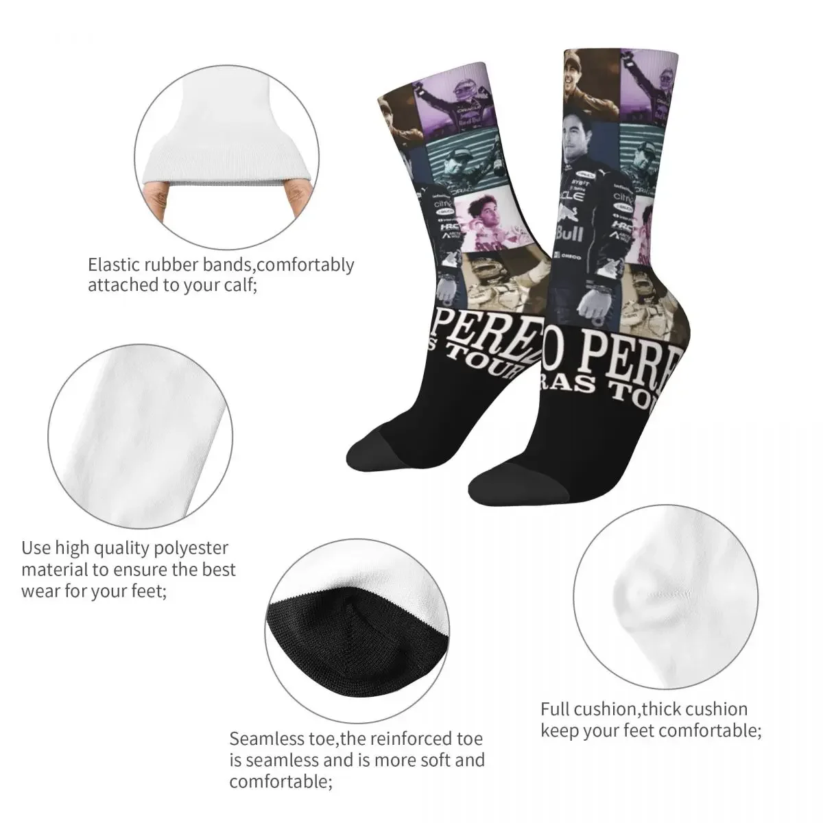 Sergio Perez The Eras Tour Theme Design Crew Socks Product for Male Sweat Absorbing Stockings