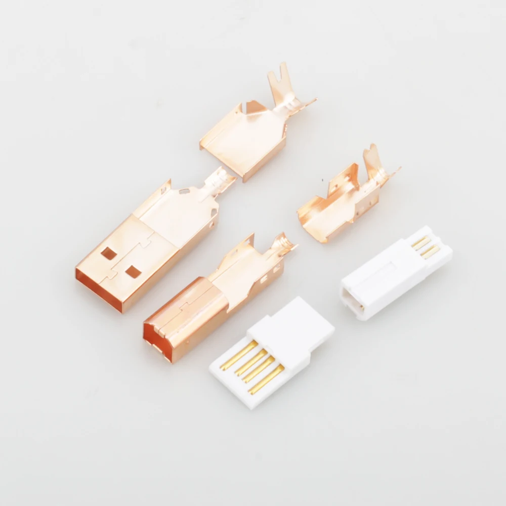 Hi-End Rose Gold Plated USB connector USB A+USB B Type A-B Plug For DIY USB Cable Taiwan Made