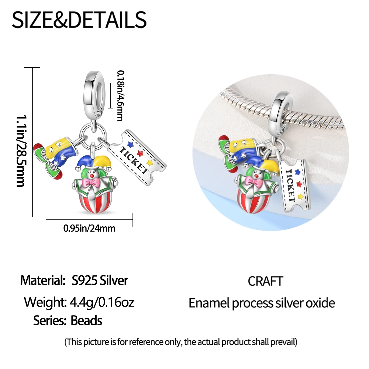 Charms Circus Clown Ticket Dangle Beads Fit Charms 925 Silver Bracelets for Women Amusement Magical Jewelry Making Diy
