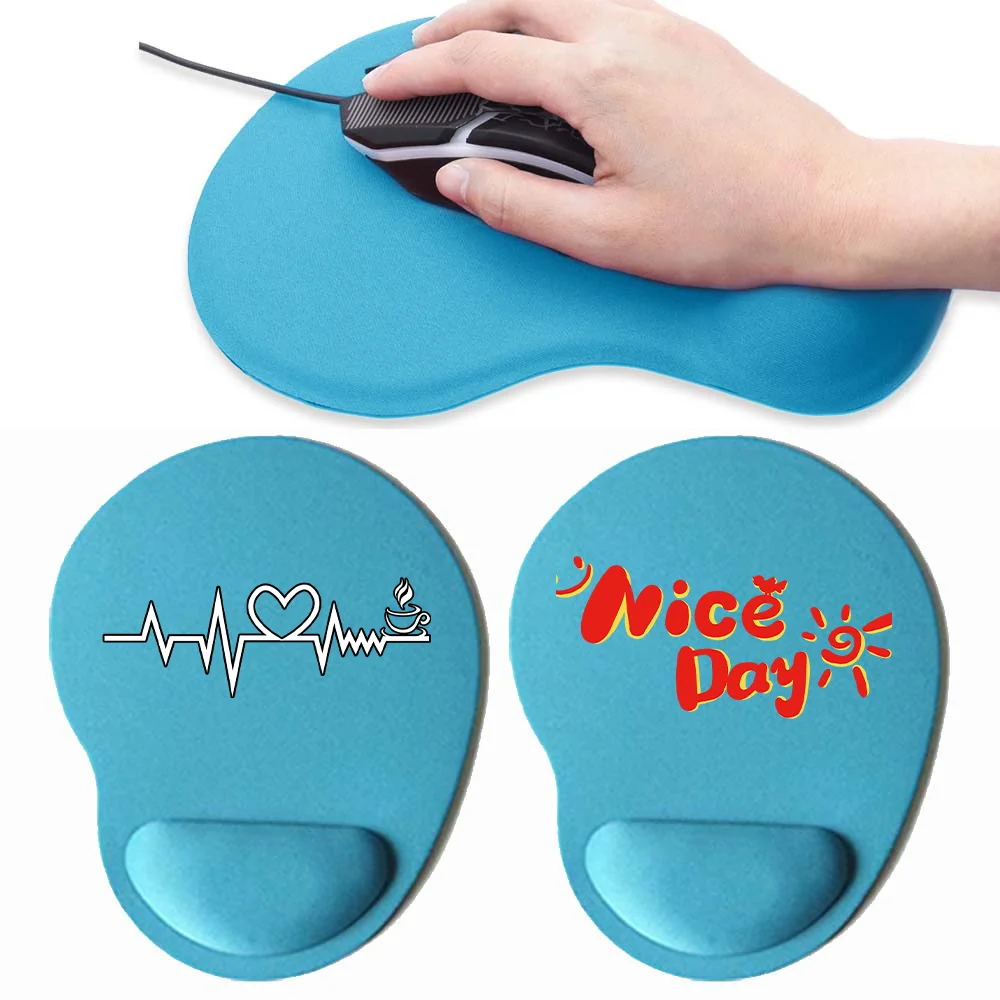 Wrist Mouse Pad Simple Blue Color Comfortable Thick Sponge Desk Mat Printing Food Series Office Desk Pad Gaming