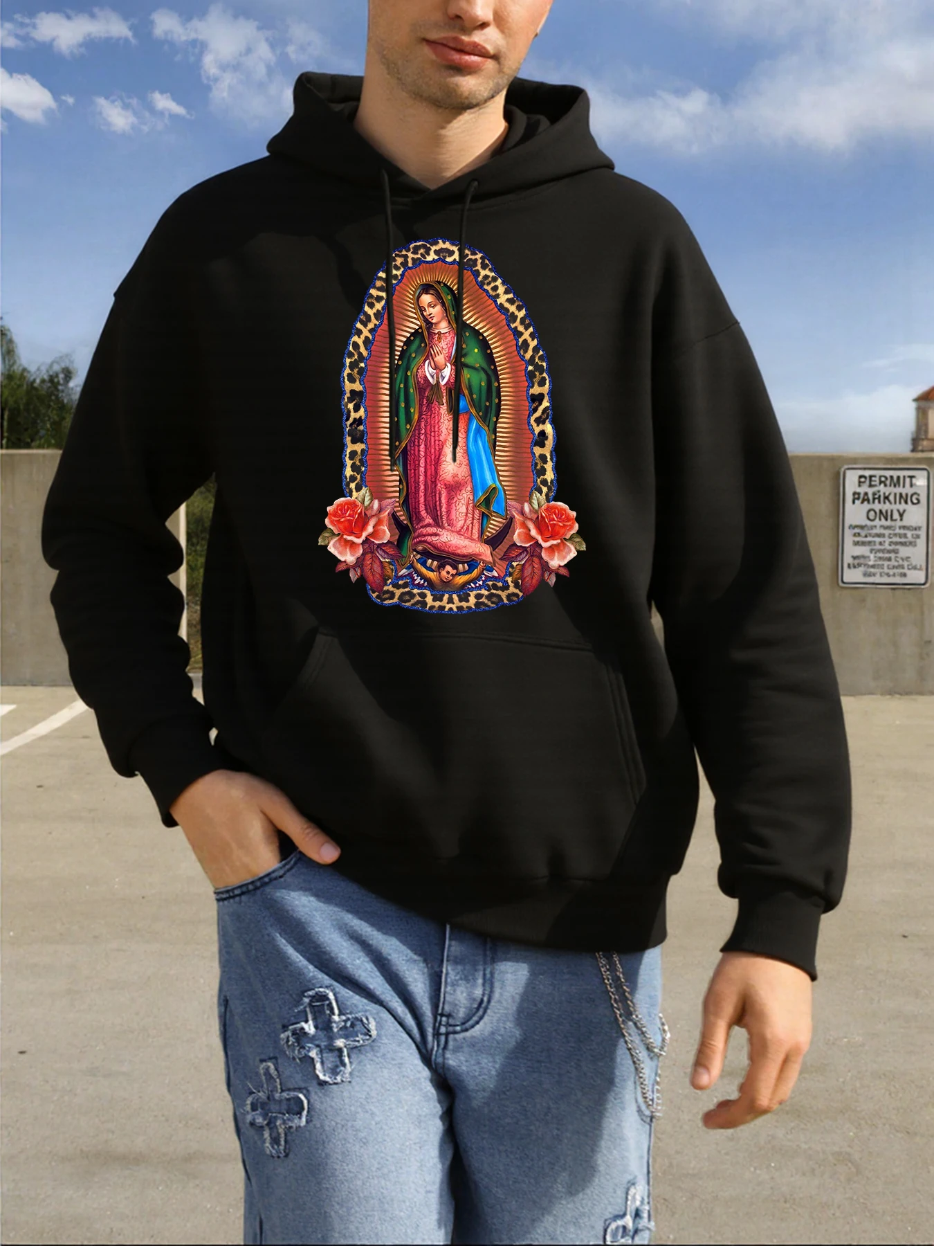 Unsere Liebe Frau von Guadalupe Druck Kleidung Herren Lose Mode Hoodie Warme Bequeme Streetwear Atmungsaktive Hip Hop Hoodies