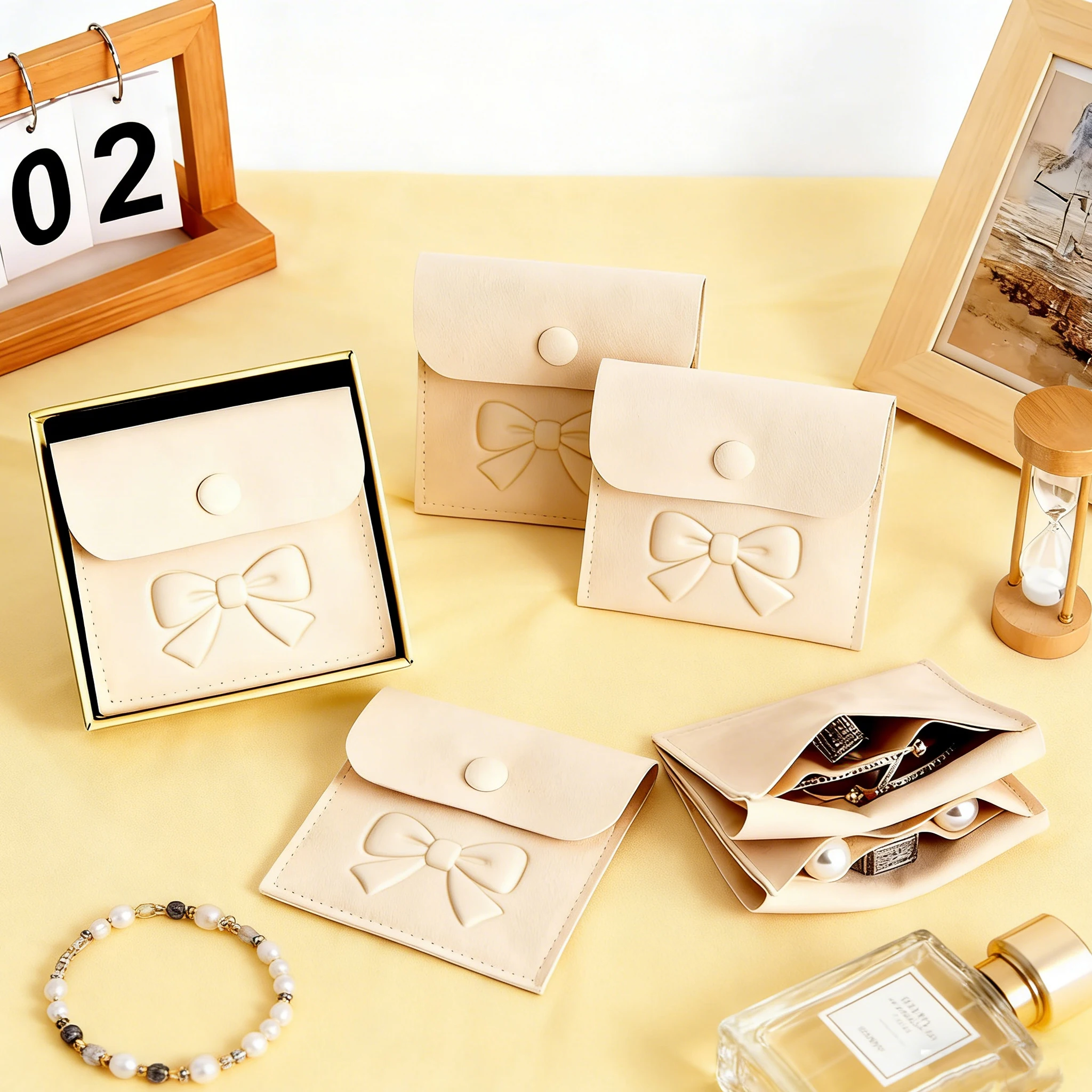 

Luxury Microfiber Deboss Printing Jewelry Packaging Pouches Envelope Pouch with Button Divider Earrings Bracelet Rings Dust Bag