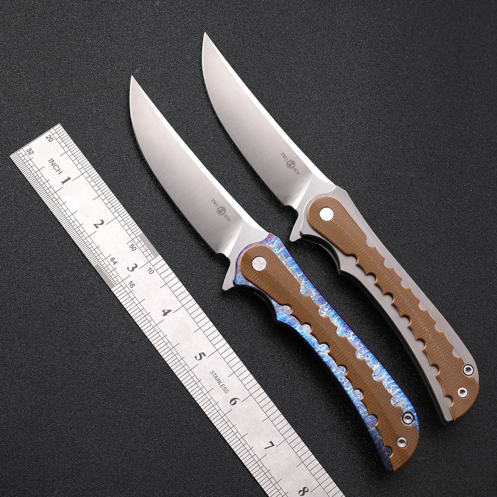 TOW SUN TS153 Pocketknives Tactical Folding Knife D2 Steel Titanium Flax Handle Outdoor Hunting Hiking Camping Hand Tools