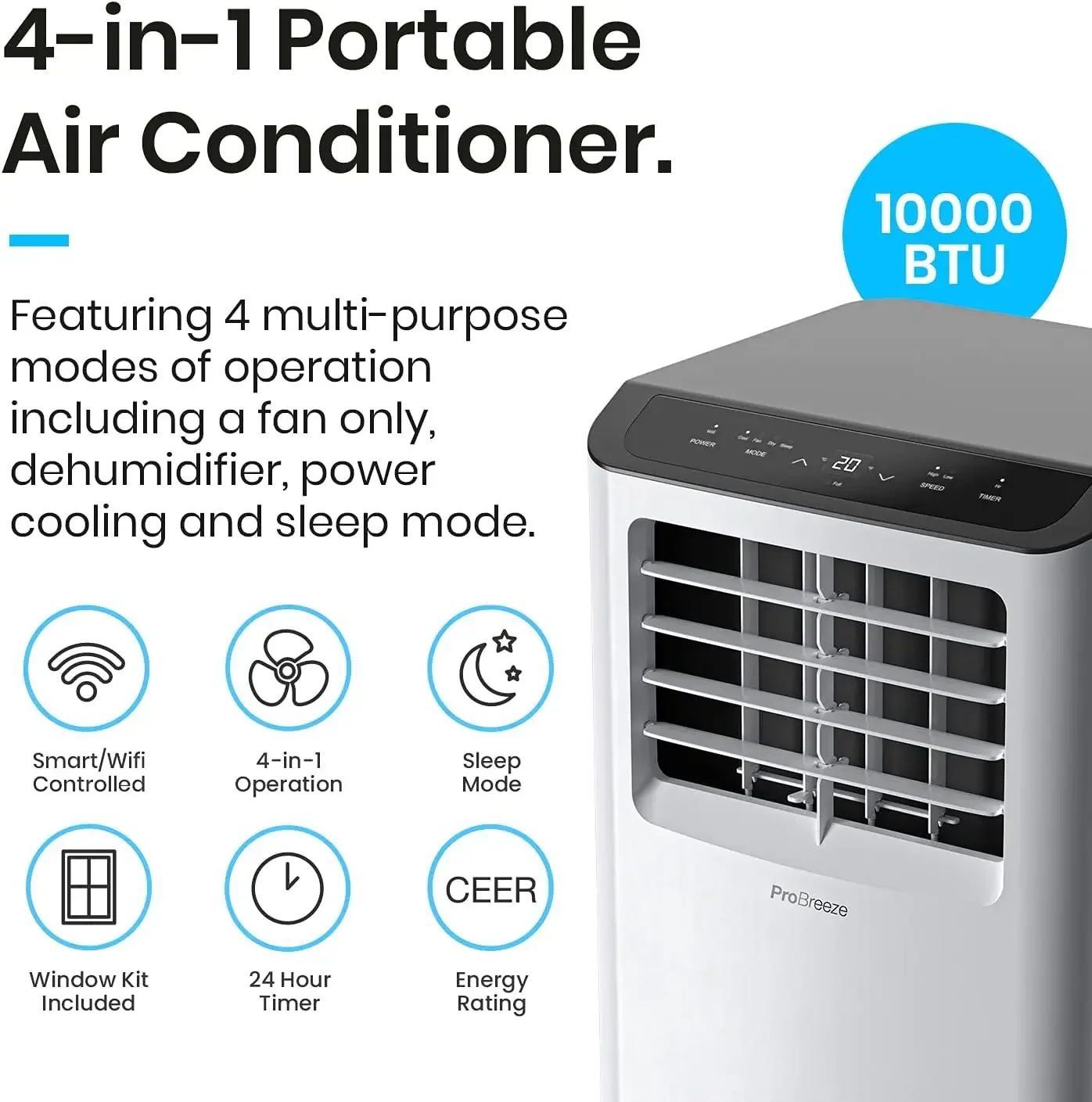 4 in1 Portable Room Air Conditioner 10000 BTU 450 Square Feet Air Conditioner Unit, Smart Air Conditioner with Fan, Dehumidifier