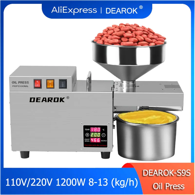 

DEAROK-S9S Oil Press Stainless Steel Automatic Cold Press Oil Press Peanut Coconut Kernel Olive Kernel Oil Press 110V/220V