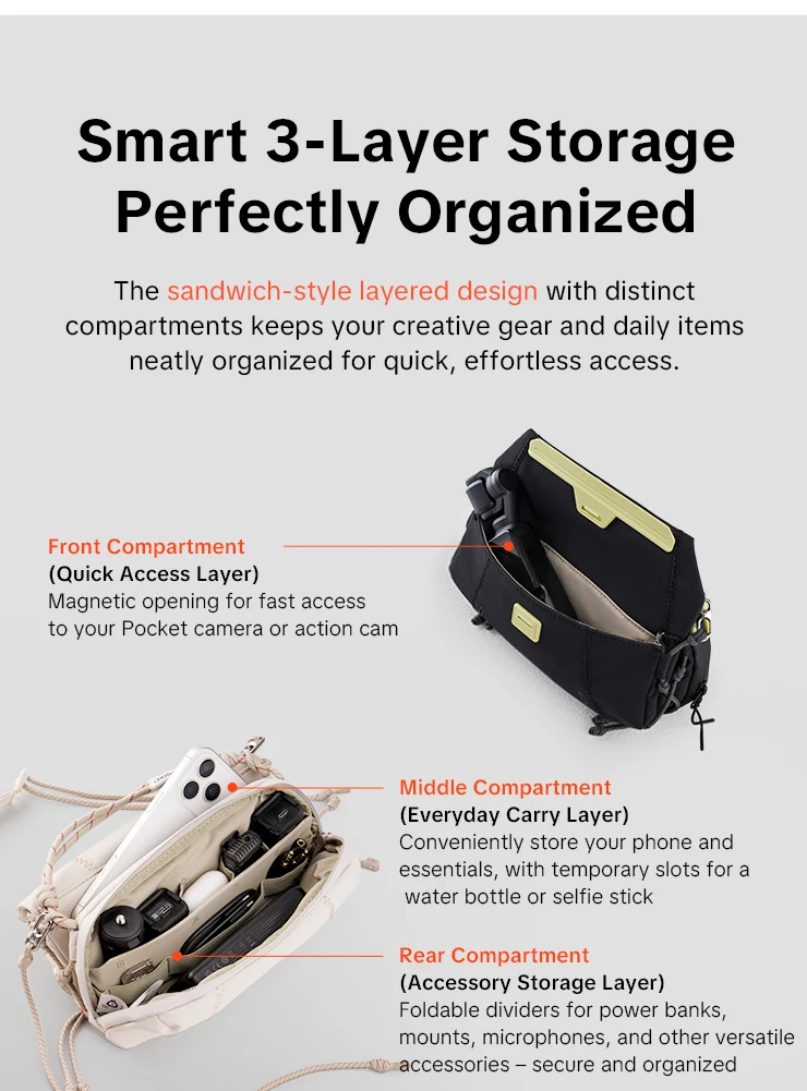 PGYTECH OneGo Pocket Sling Geeignet für DJI Pocket 3, Aufbewahrungstasche, Kameratasche, Sportkamera, Aufbewahrungstasche, Handy-Umhängetasche – Detail 7