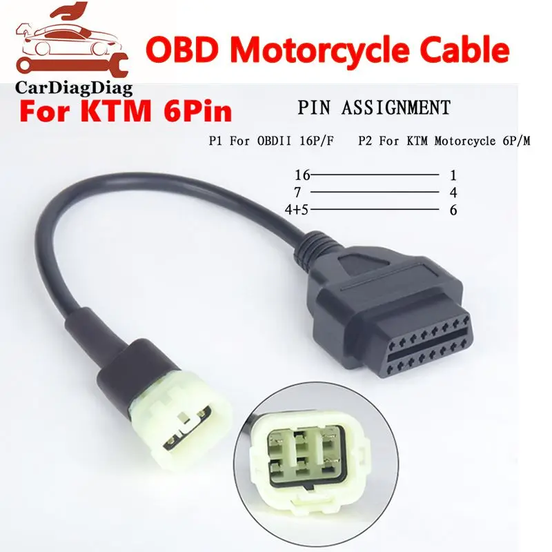 

OBD Motorcycle Cable For KTM 6Pin Plug Cable Motorbike Diagnostic Cable 4Pin For KTM 6Pin To OBD2 Cable Wholesale Price