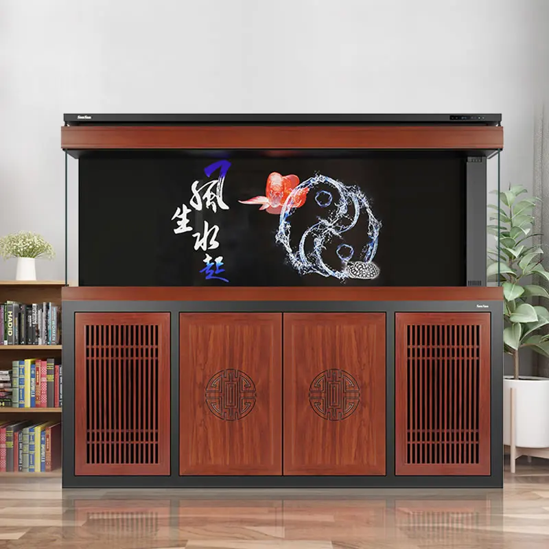 Living room large luxury dragon fish tank Aquarium super white glass fish tank living room floor household