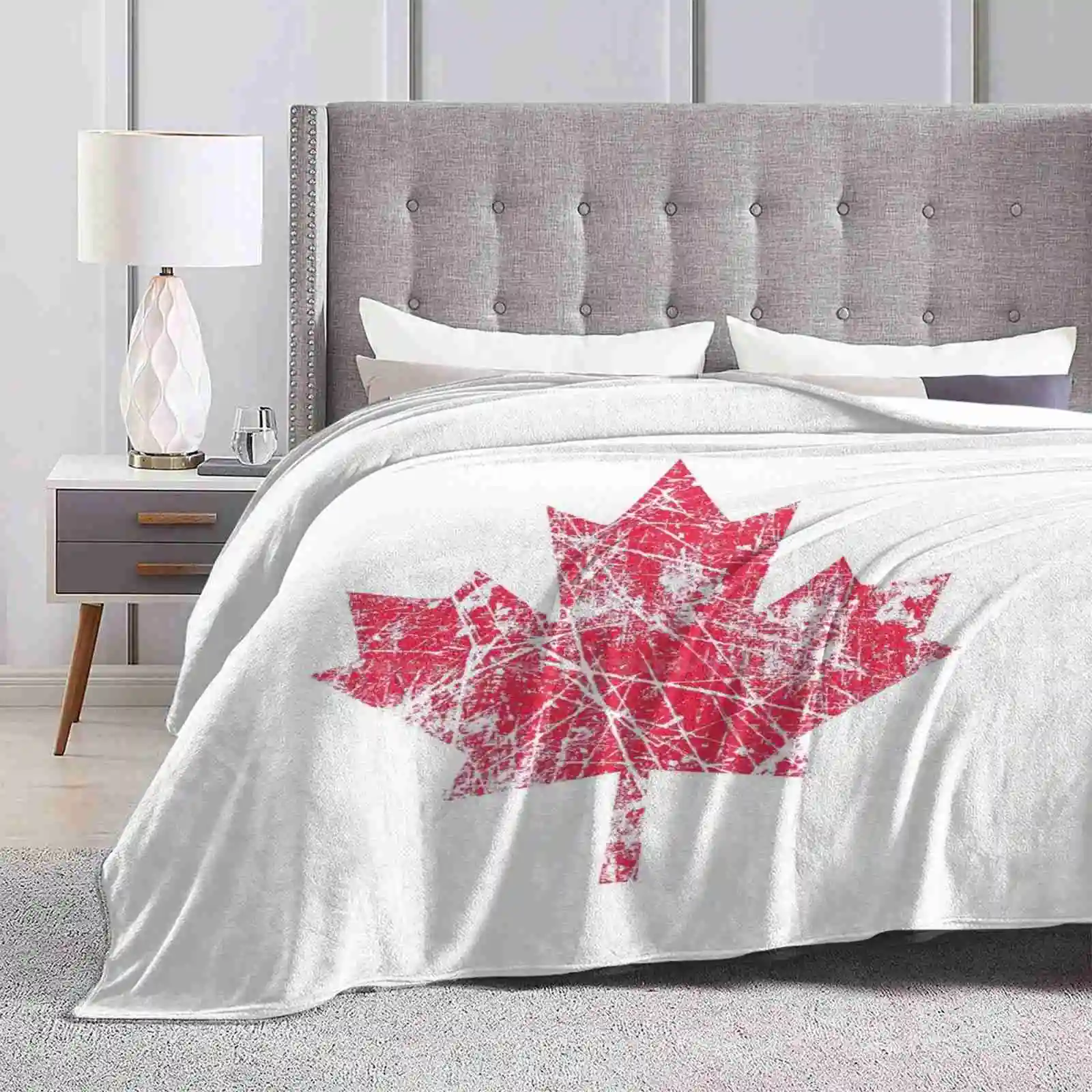 Canadian Maple Leaf Grunge Distressed Style In Red Best Selling Room Household Flannel Blanket Canadian Sports Toronto